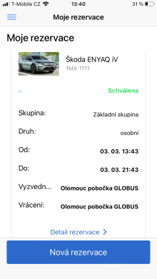 CARSHARING - aplikcia - Moje rezervace